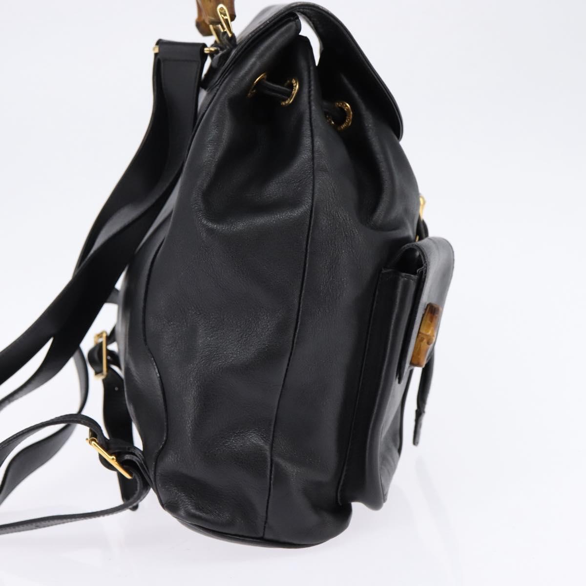 GUCCI Bamboo Backpack Leather Black Gold 003 1118 0016 Auth gh885