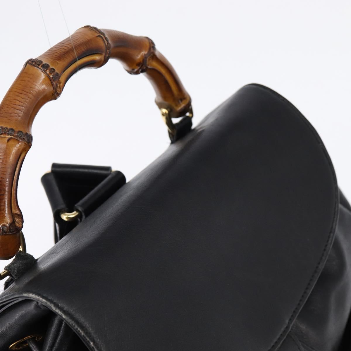 GUCCI Bamboo Backpack Leather Black Gold 003 1118 0016 Auth gh885