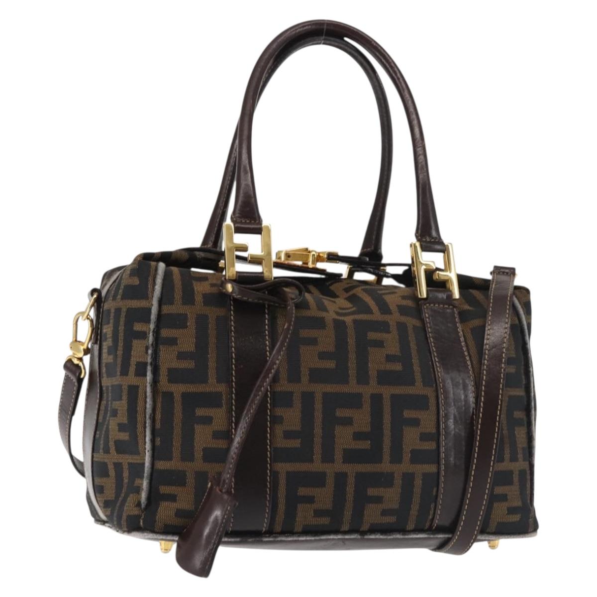 FENDI Zucca Canvas Hand Bag 2way Black Brown Auth gh886