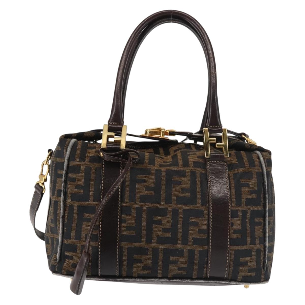 FENDI Zucca Canvas Hand Bag 2way Black Brown Auth gh886
