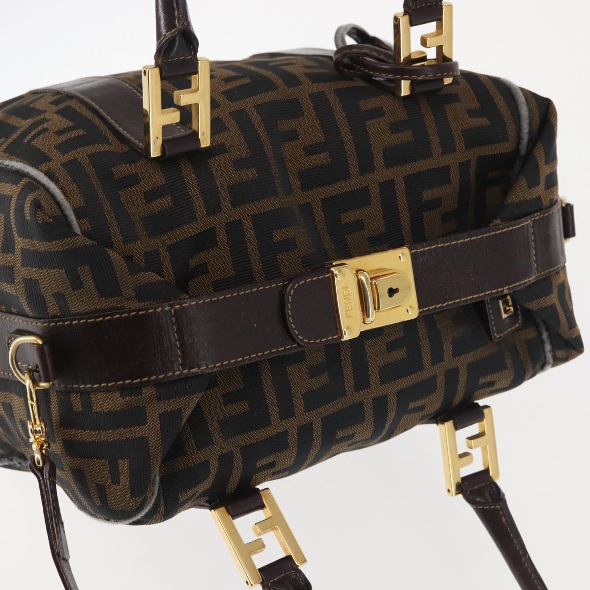 FENDI Zucca Canvas Hand Bag 2way Black Brown Auth gh886