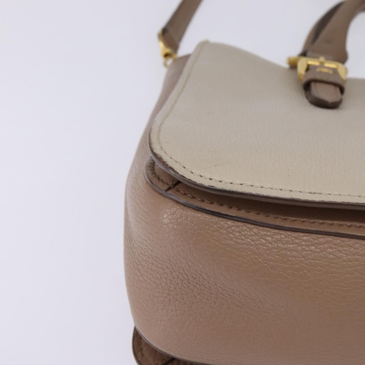 Miu Miu Hand Bag Leather 2way Beige Gold Auth gh888
