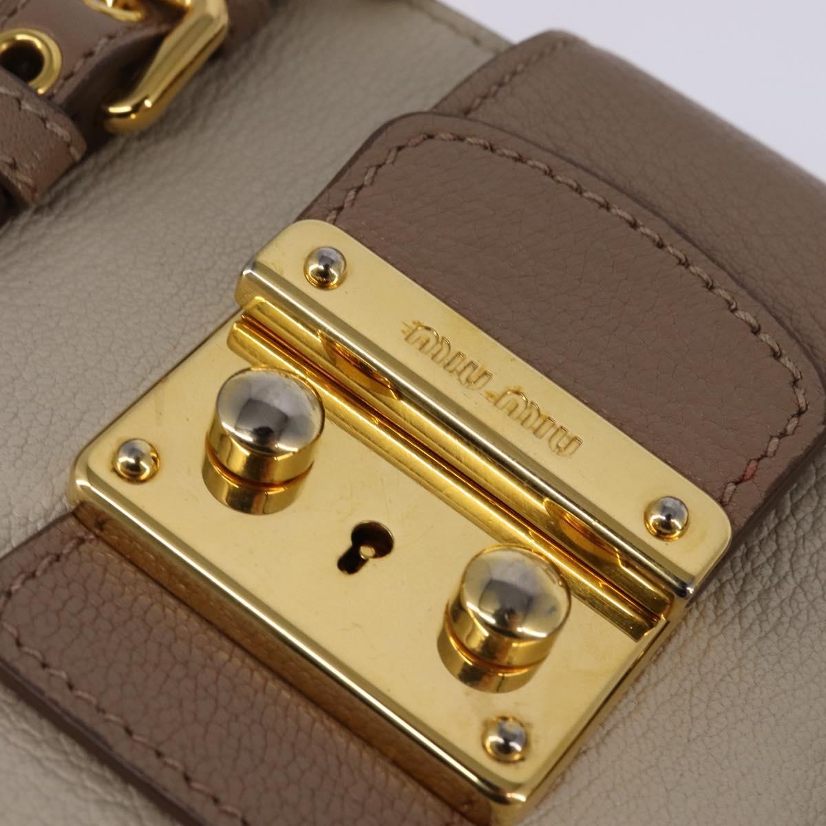 Miu Miu Hand Bag Leather 2way Beige Gold Auth gh888