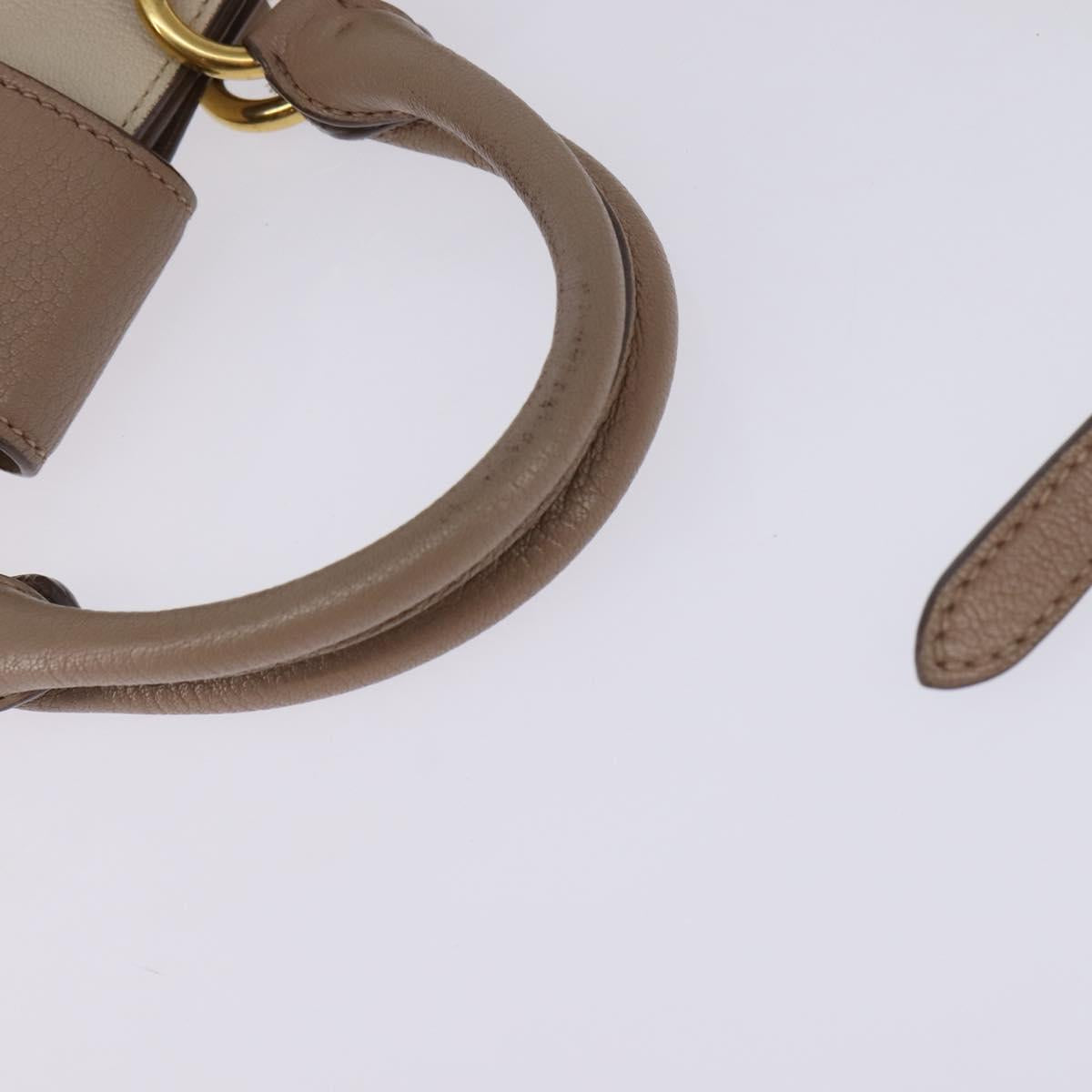 Miu Miu Hand Bag Leather 2way Beige Gold Auth gh888