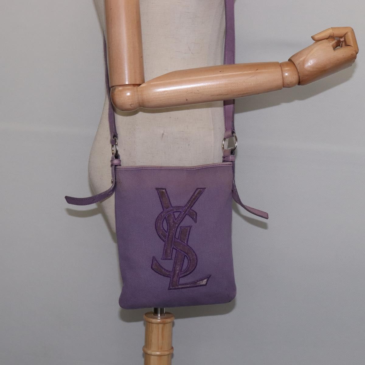 SAINT LAURENT Kahala Shoulder Bag Canvas Purple Silver Auth gh889