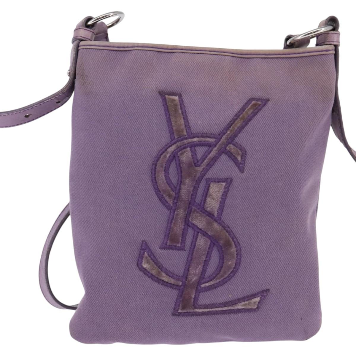 SAINT LAURENT Kahala Shoulder Bag Canvas Purple Silver Auth gh889