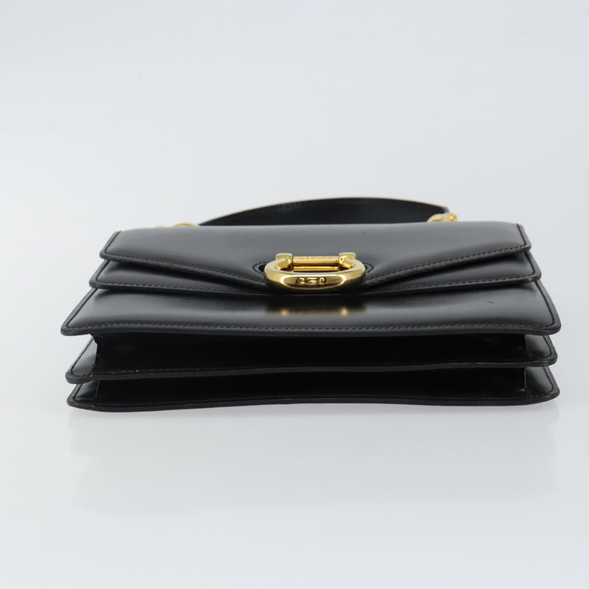 CELINE Hand Bag Leather Black Gold Auth gh890