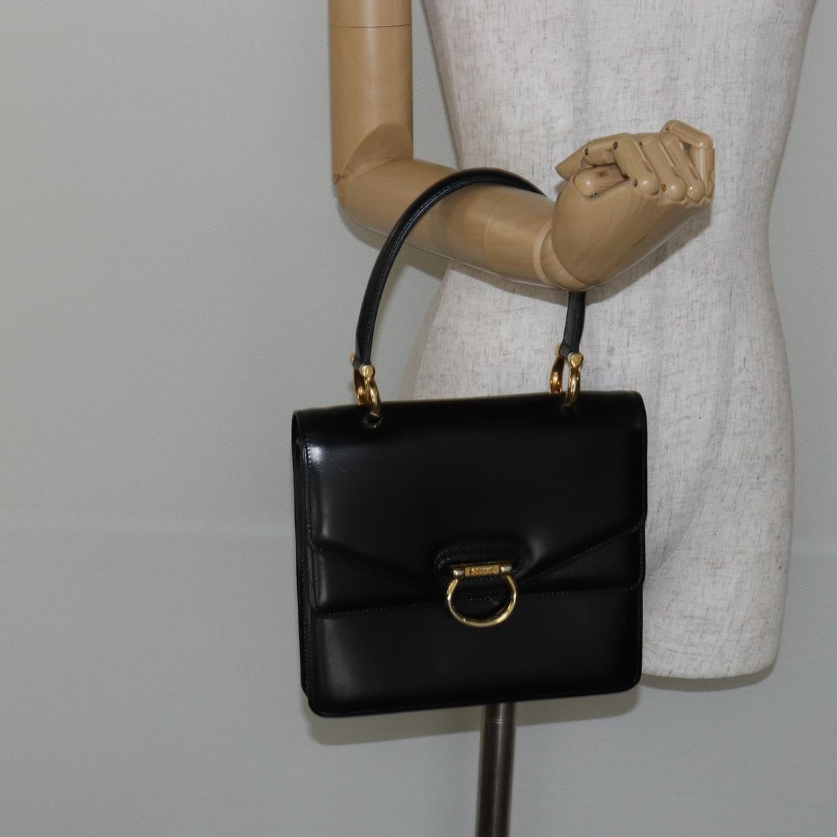 CELINE Hand Bag Leather Black Gold Auth gh890