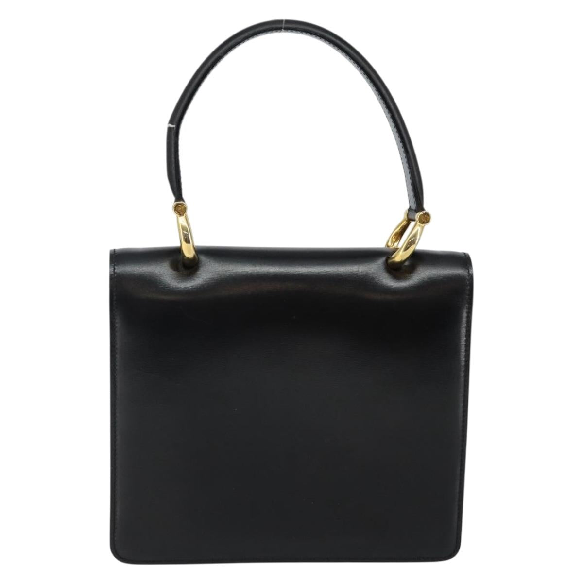 CELINE Hand Bag Leather Black Gold Auth gh890