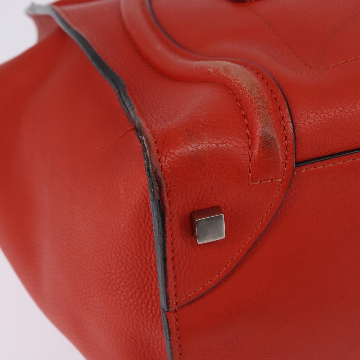 CELINE Luggage Hand Bag Leather 2way Orange Silver Auth gh891