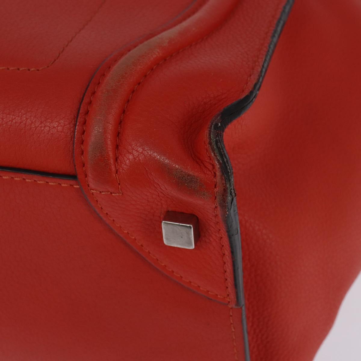 CELINE Luggage Hand Bag Leather 2way Orange Silver Auth gh891