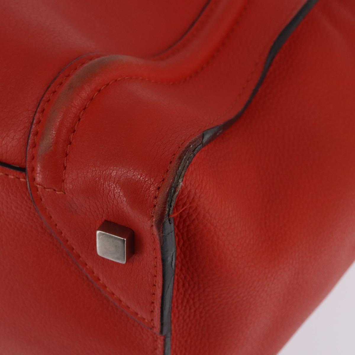 CELINE Luggage Hand Bag Leather 2way Orange Silver Auth gh891