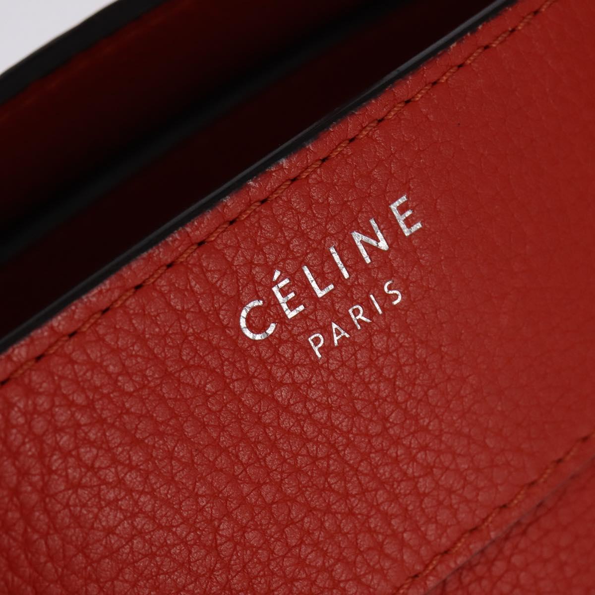 CELINE Luggage Hand Bag Leather 2way Orange Silver Auth gh891