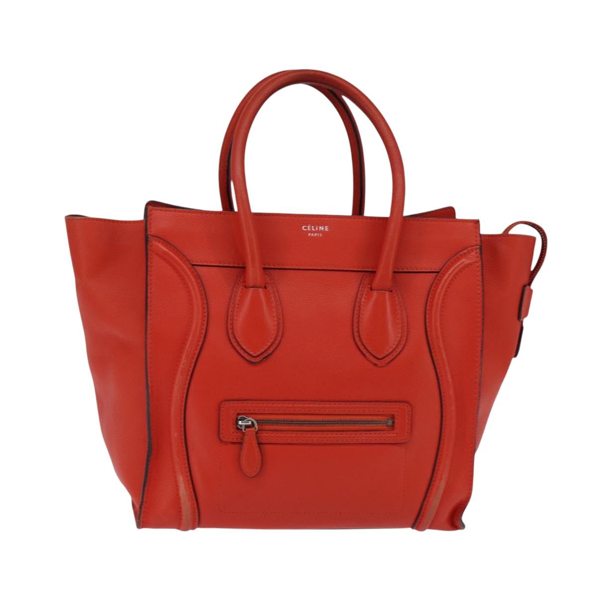 CELINE Luggage Hand Bag Leather 2way Orange Silver Auth gh891