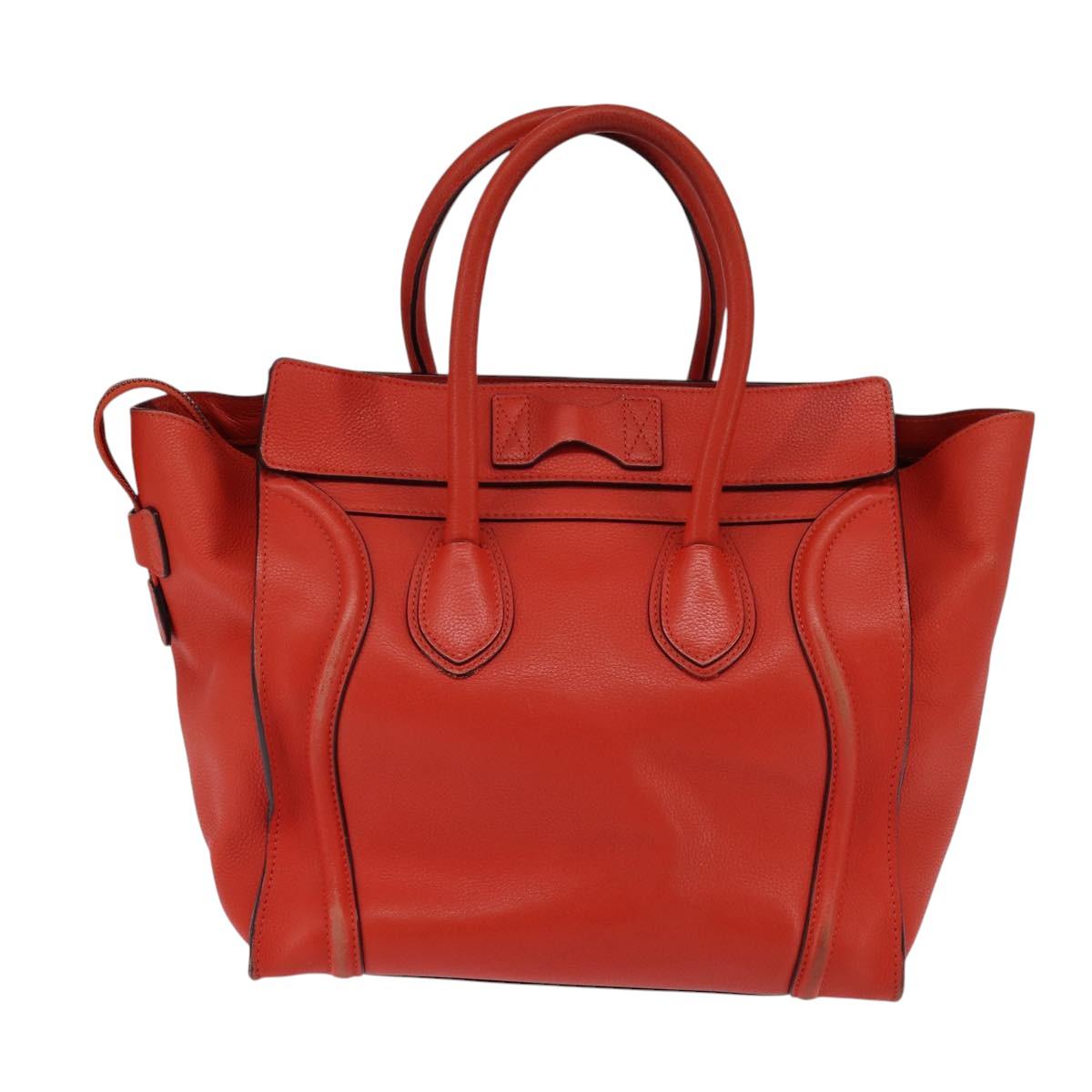 CELINE Luggage Hand Bag Leather 2way Orange Silver Auth gh891