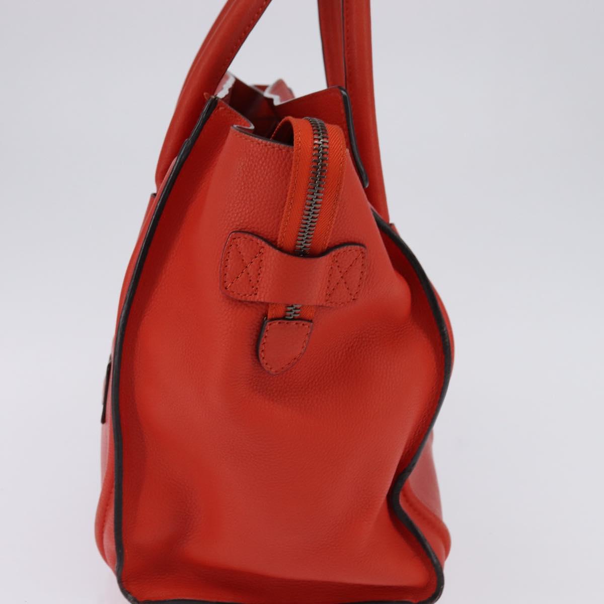 CELINE Luggage Hand Bag Leather 2way Orange Silver Auth gh891