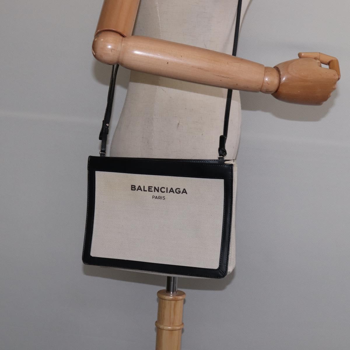 BALENCIAGA Shoulder Bag Canvas Leather White Silver 339937 Auth gh893