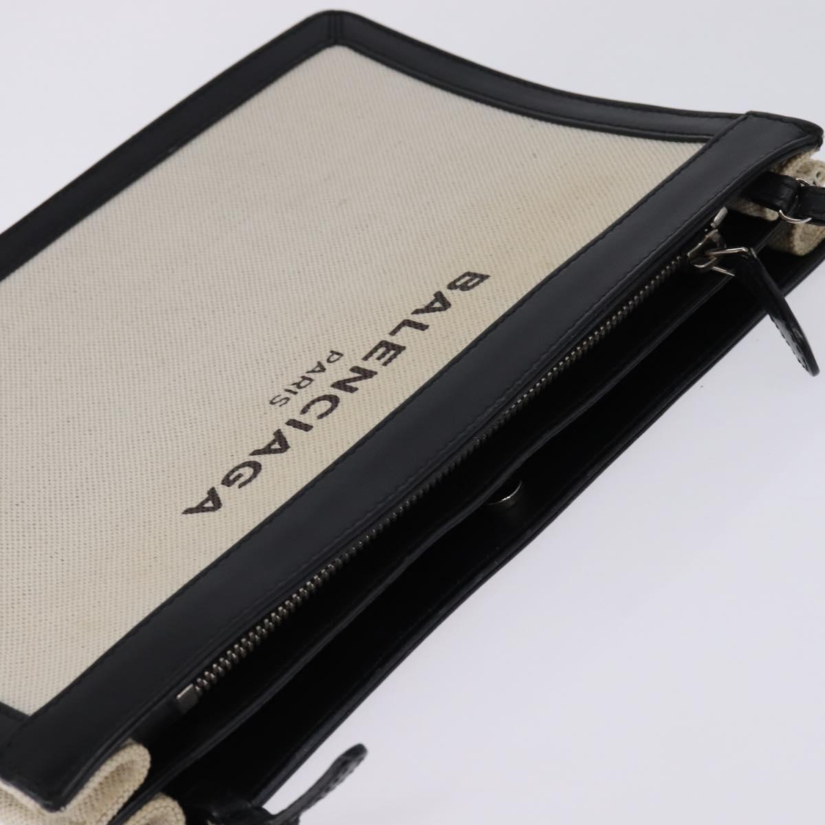 BALENCIAGA Shoulder Bag Canvas Leather White Silver 339937 Auth gh893