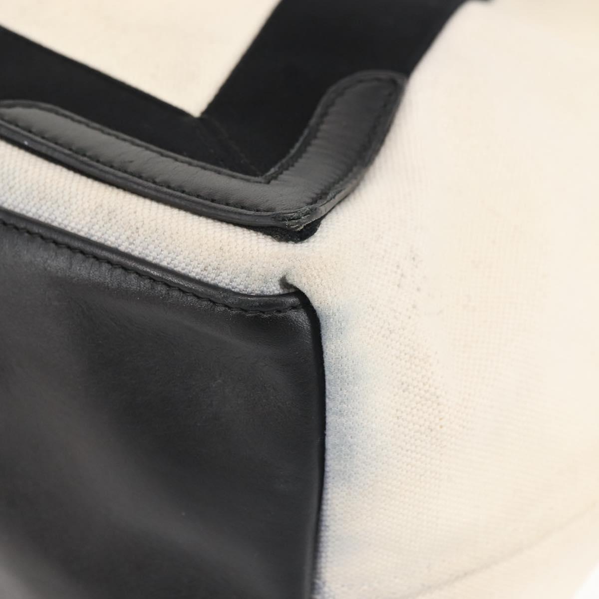 BALENCIAGA Navy Cabas M Bag Canvas Leather White Black Silver 581292 Auth gh894