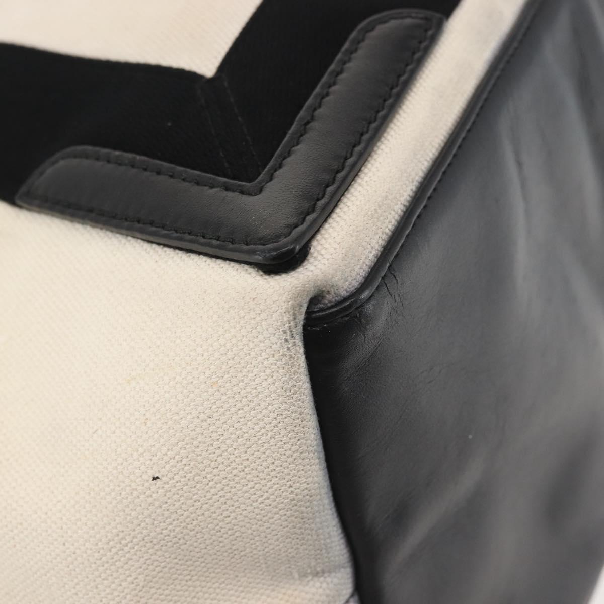 BALENCIAGA Navy Cabas M Bag Canvas Leather White Black Silver 581292 Auth gh894