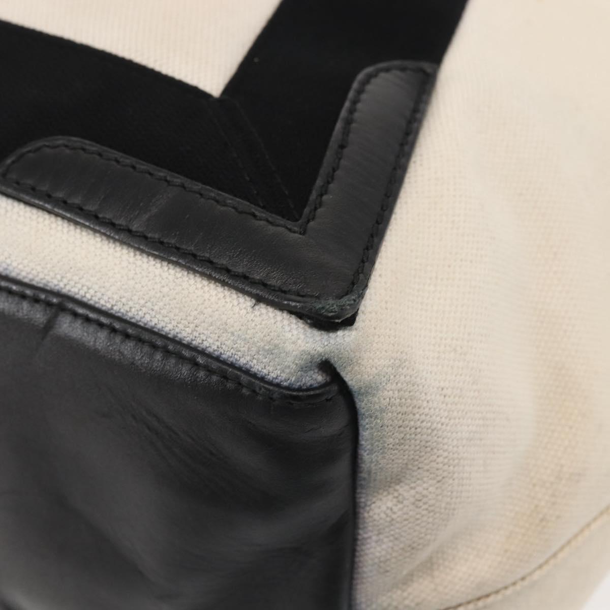 BALENCIAGA Navy Cabas M Bag Canvas Leather White Black Silver 581292 Auth gh894