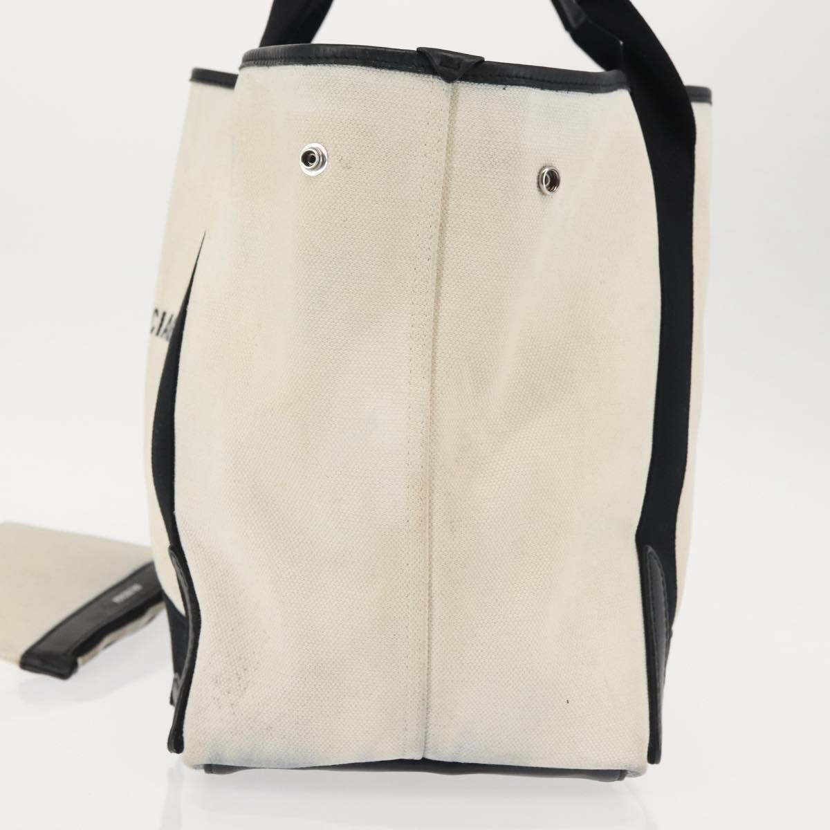 BALENCIAGA Navy Cabas M Bag Canvas Leather White Black Silver 581292 Auth gh894