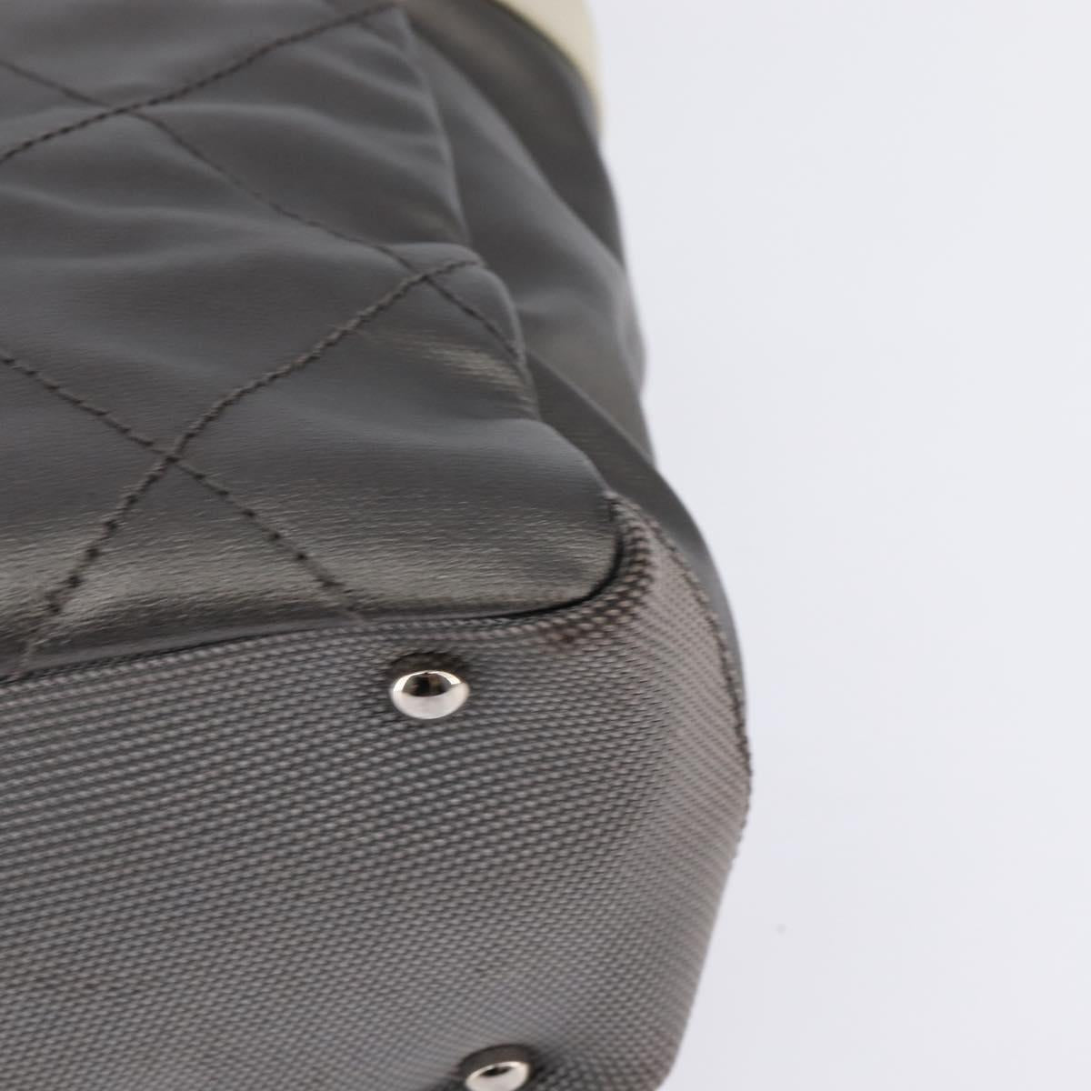 CHANEL Paris Biarritz Tote Tote Bag Coated Canvas Silver CC Auth gh895