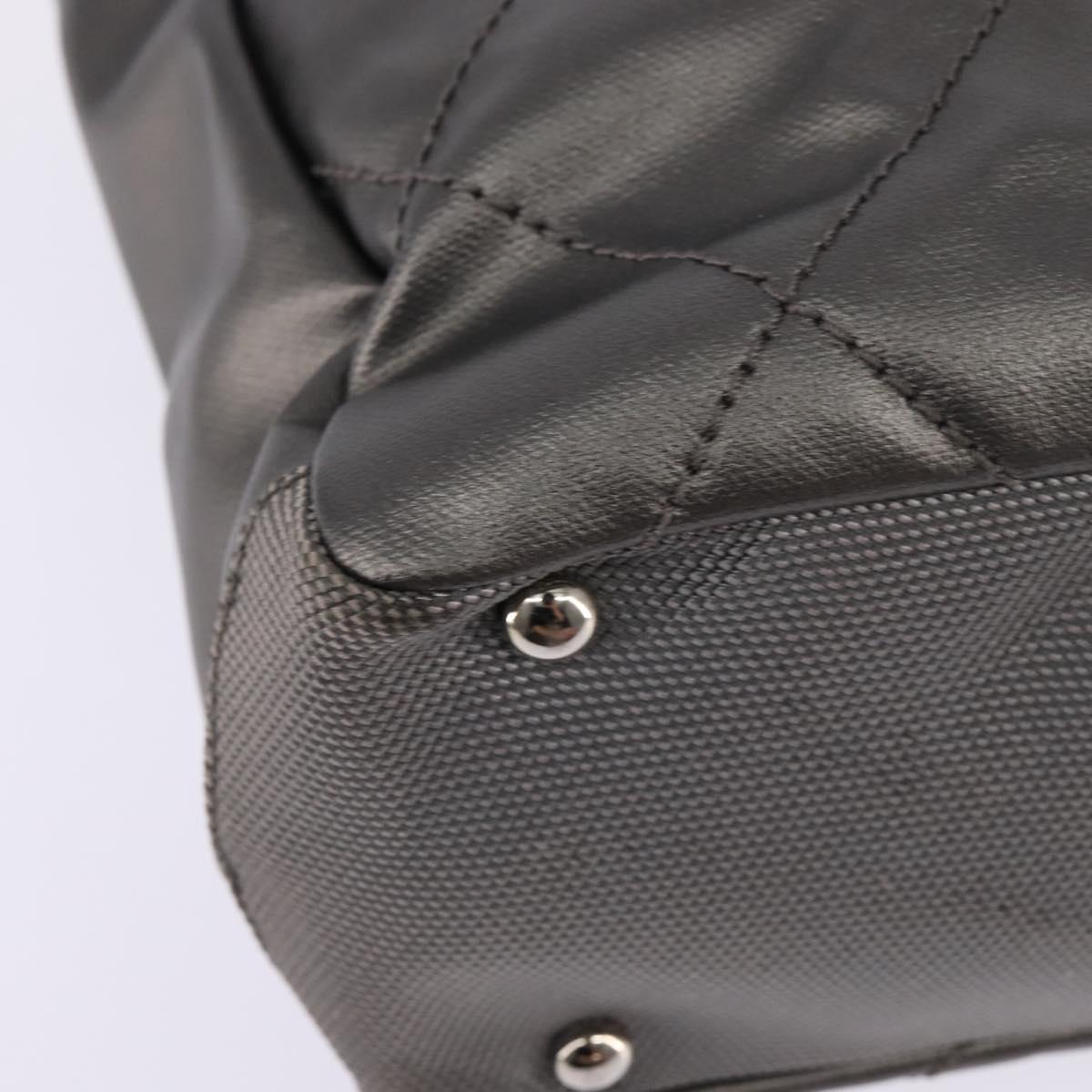 CHANEL Paris Biarritz Tote Tote Bag Coated Canvas Silver CC Auth gh895