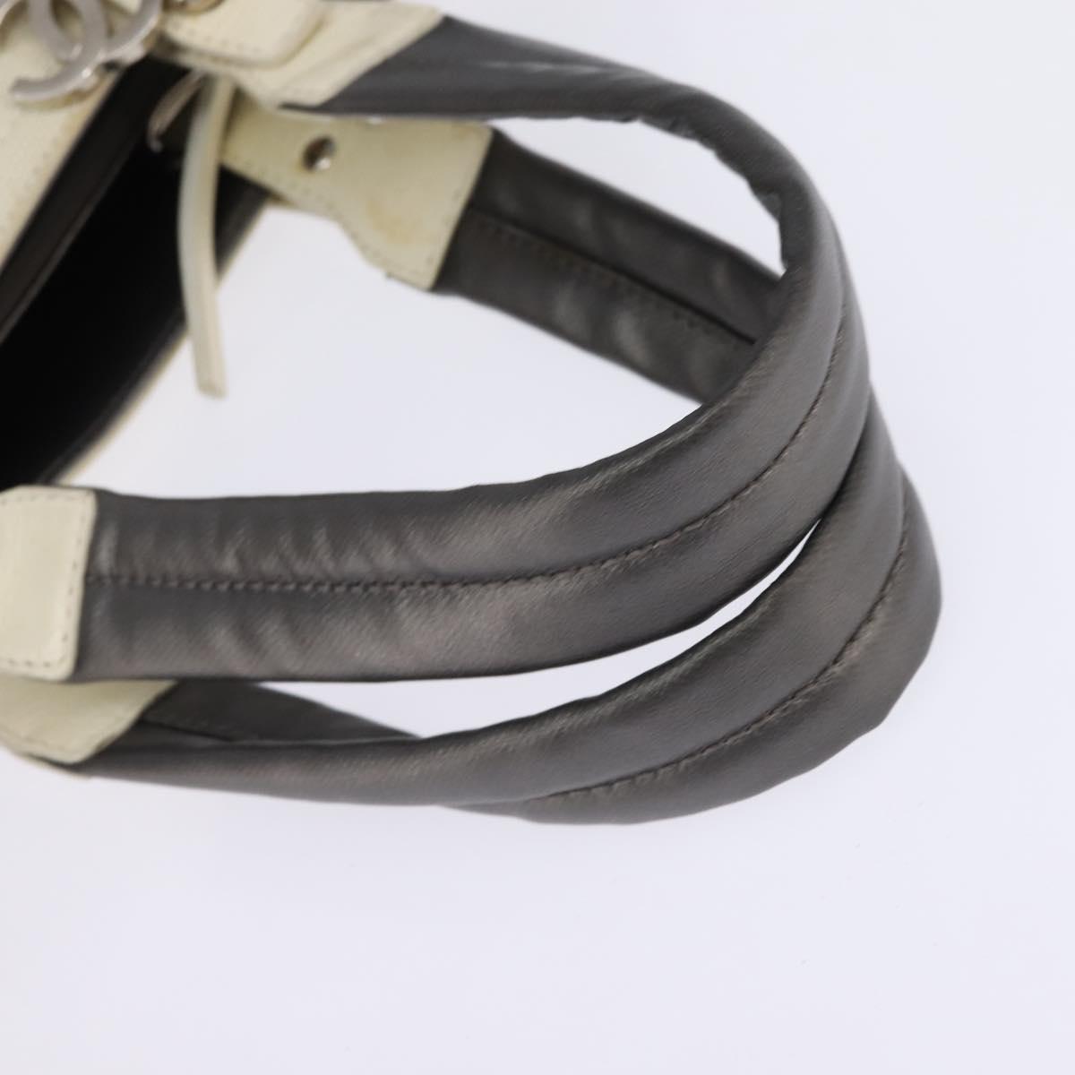 CHANEL Paris Biarritz Tote Tote Bag Coated Canvas Silver CC Auth gh895