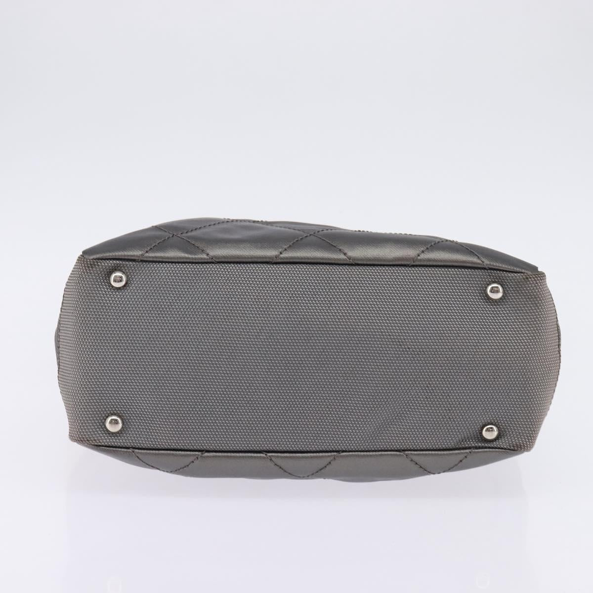 CHANEL Paris Biarritz Tote Tote Bag Coated Canvas Silver CC Auth gh895