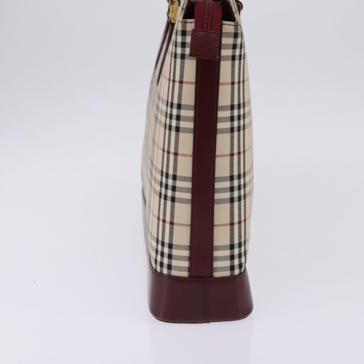 BURBERRY Nova Check Tote Bag Canvas Leather Beige Gold Auth gh896