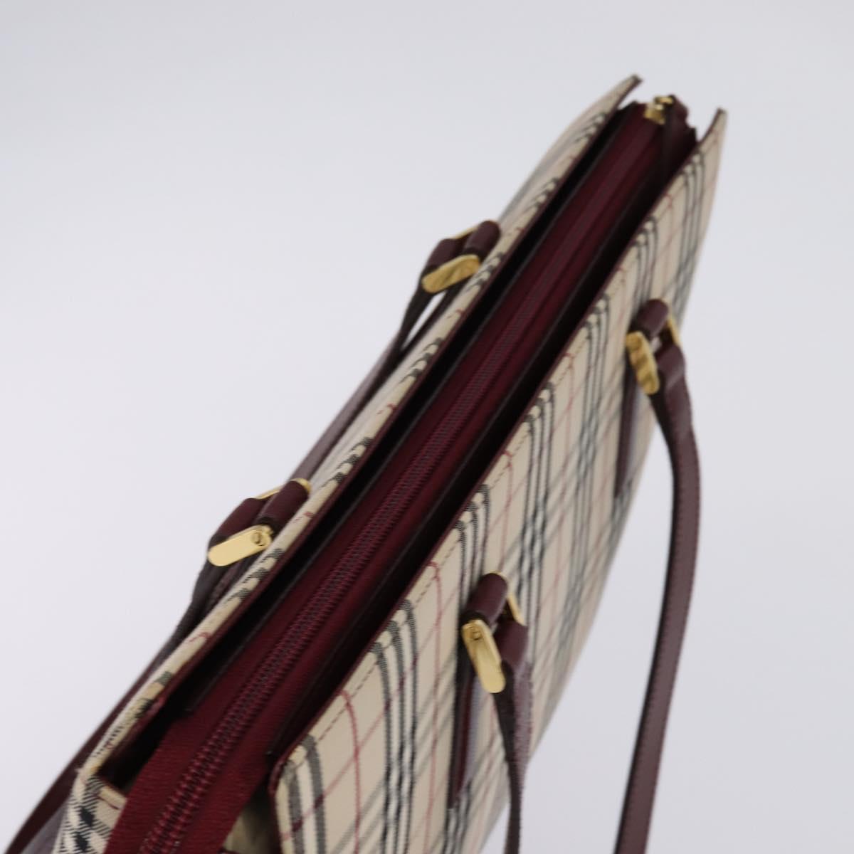 BURBERRY Nova Check Tote Bag Canvas Leather Beige Gold Auth gh896