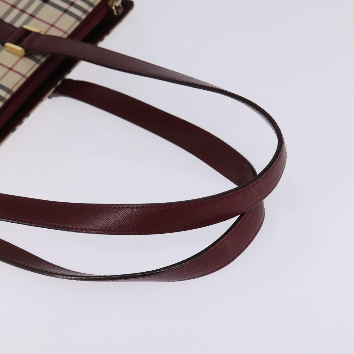 BURBERRY Nova Check Tote Bag Canvas Leather Beige Gold Auth gh896