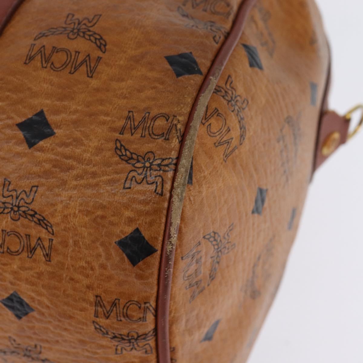 MCM Logogram Vicetos Boston Bag PVC Leather Brown Gold Auth gh902