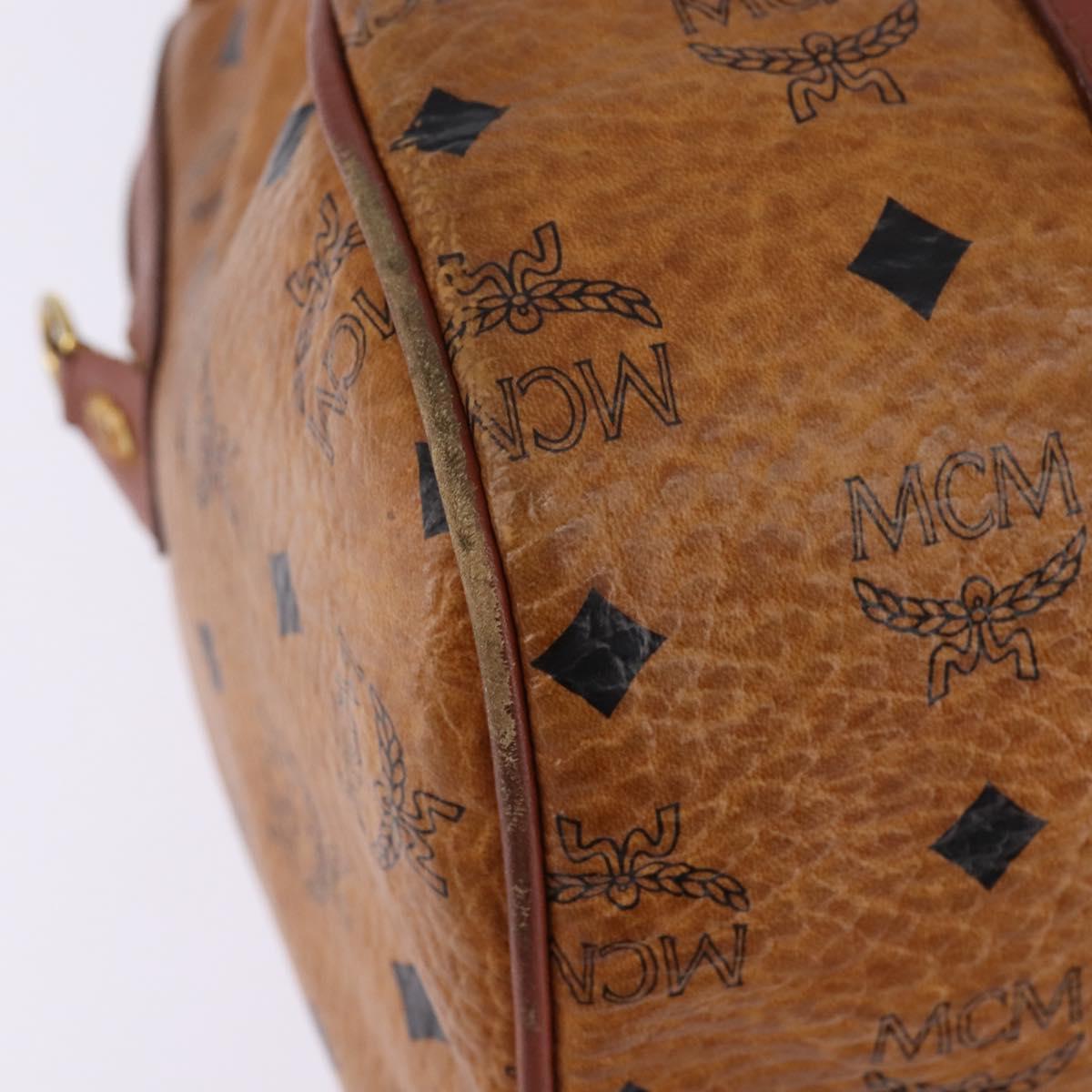 MCM Logogram Vicetos Boston Bag PVC Leather Brown Gold Auth gh902