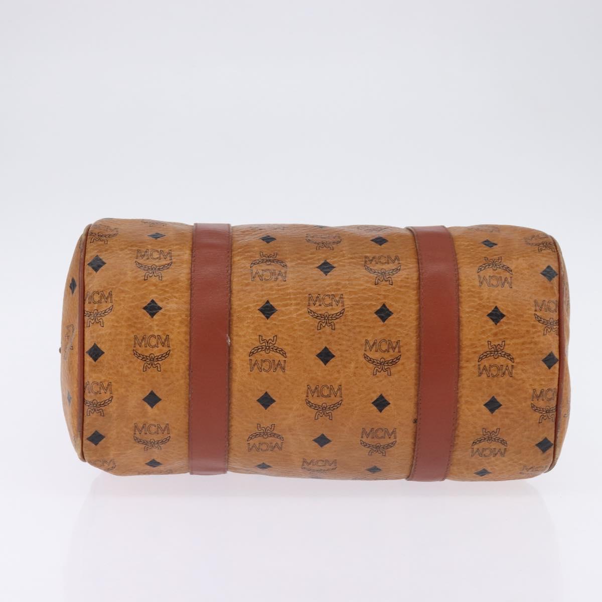 MCM Logogram Vicetos Boston Bag PVC Leather Brown Gold Auth gh902