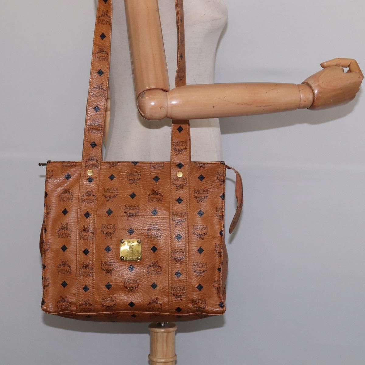 MCM Logogram Vicetos Tote Bag PVC Leather Brown Gold Auth gh903