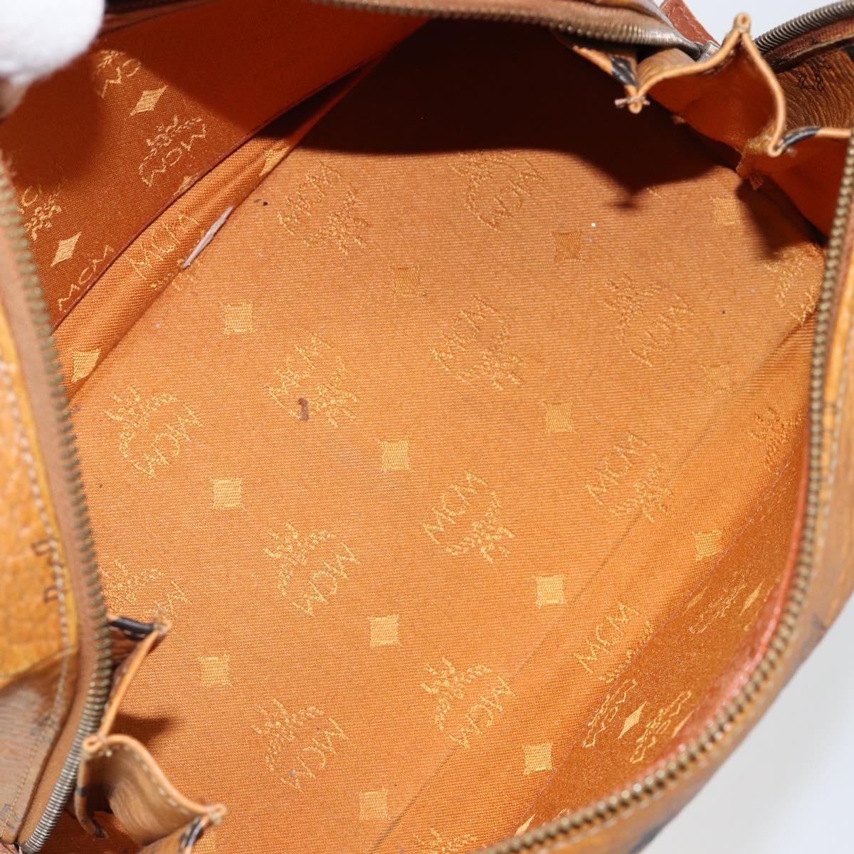 MCM Logogram Vicetos Boston Bag PVC Leather Brown Gold Auth gh904