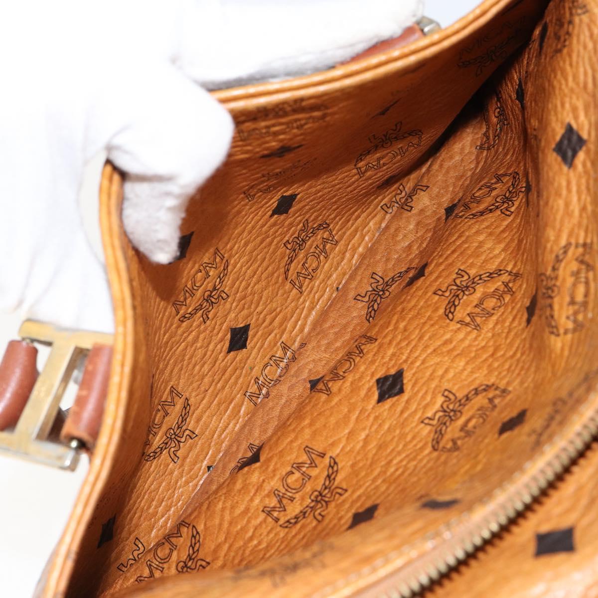 MCM Logogram Vicetos Boston Bag PVC Leather Brown Gold Auth gh904