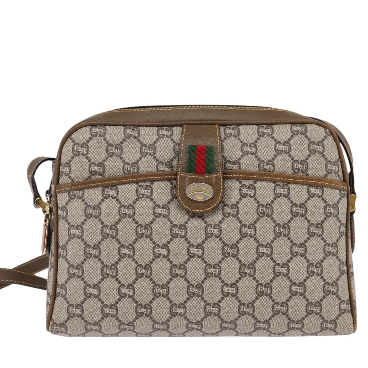 GUCCI GG Plus Supreme Web Sherry Line Shoulder Bag PVC Beige Gold Auth gh909