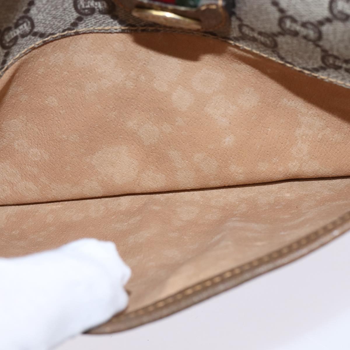 GUCCI GG Plus Supreme Web Sherry Line Shoulder Bag PVC Beige Gold Auth gh909