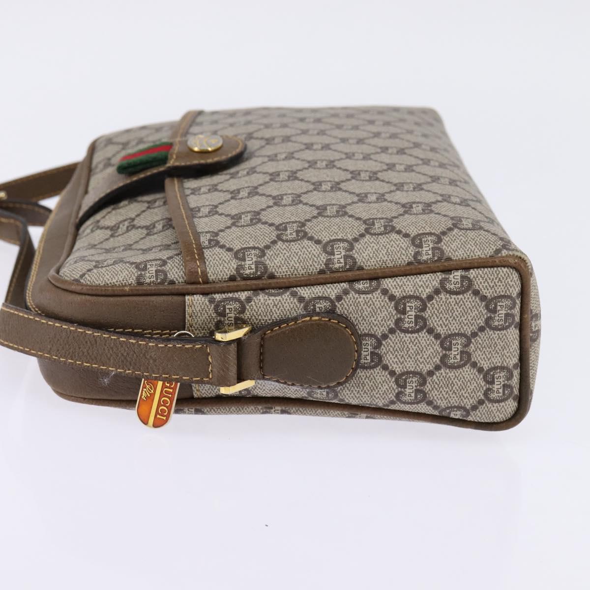 GUCCI GG Plus Supreme Web Sherry Line Shoulder Bag PVC Beige Gold Auth gh909