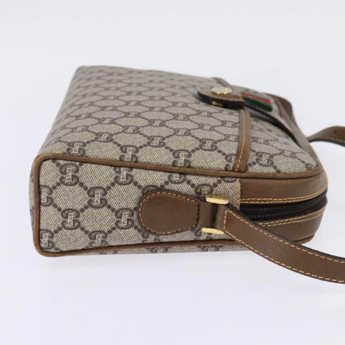 GUCCI GG Plus Supreme Web Sherry Line Shoulder Bag PVC Beige Gold Auth gh909