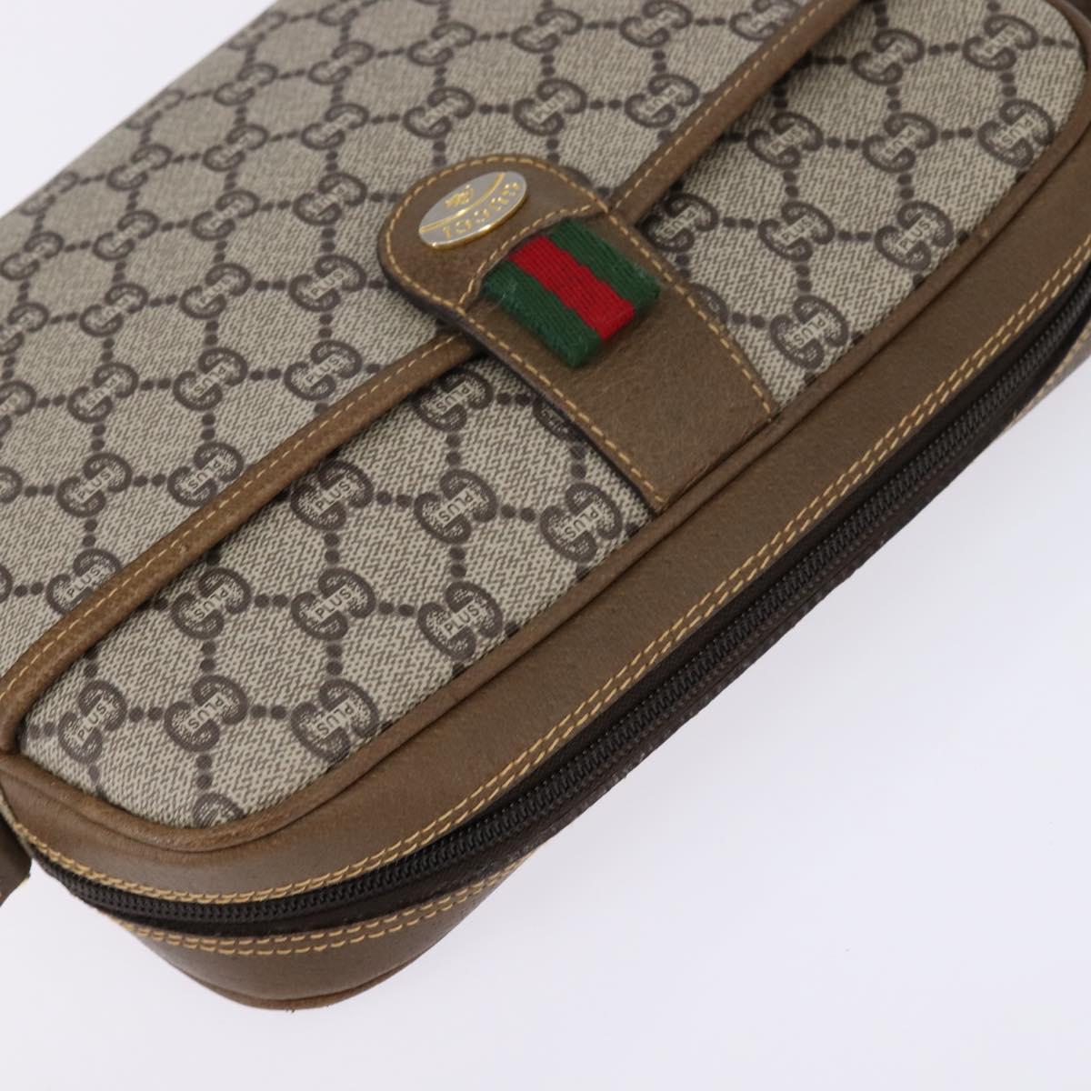 GUCCI GG Plus Supreme Web Sherry Line Shoulder Bag PVC Beige Gold Auth gh909