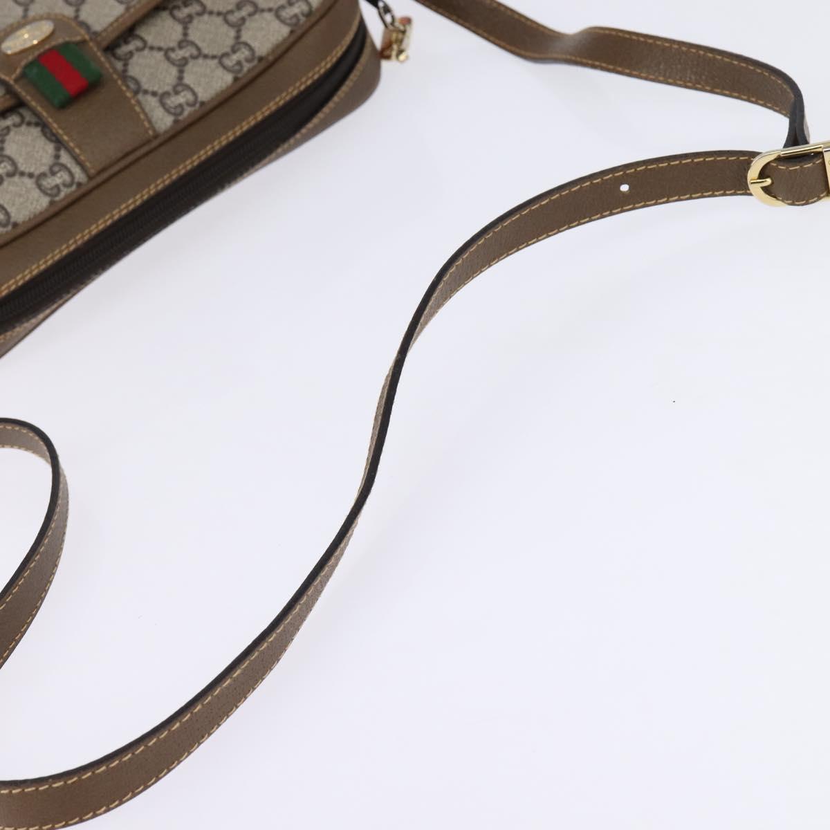 GUCCI GG Plus Supreme Web Sherry Line Shoulder Bag PVC Beige Gold Auth gh909
