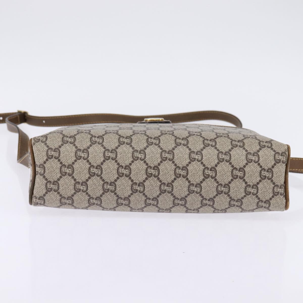 GUCCI GG Plus Supreme Web Sherry Line Shoulder Bag PVC Beige Gold Auth gh909