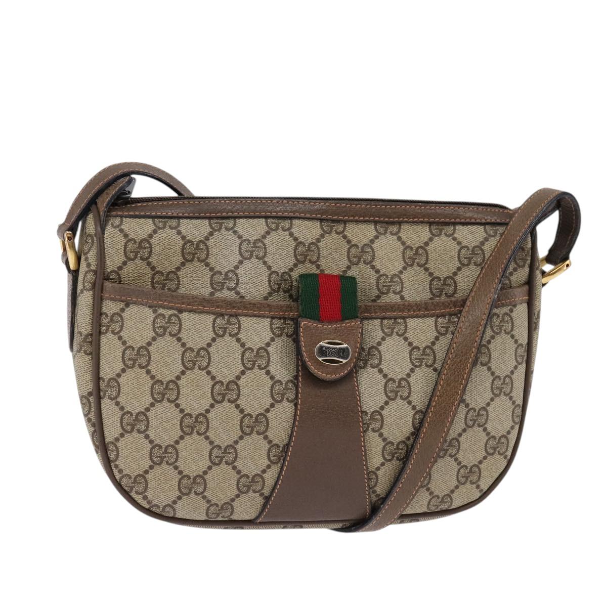 GUCCI GG Supreme Web Sherry Line Shoulder Bag PVC Beige 89 02 032 Auth gh910