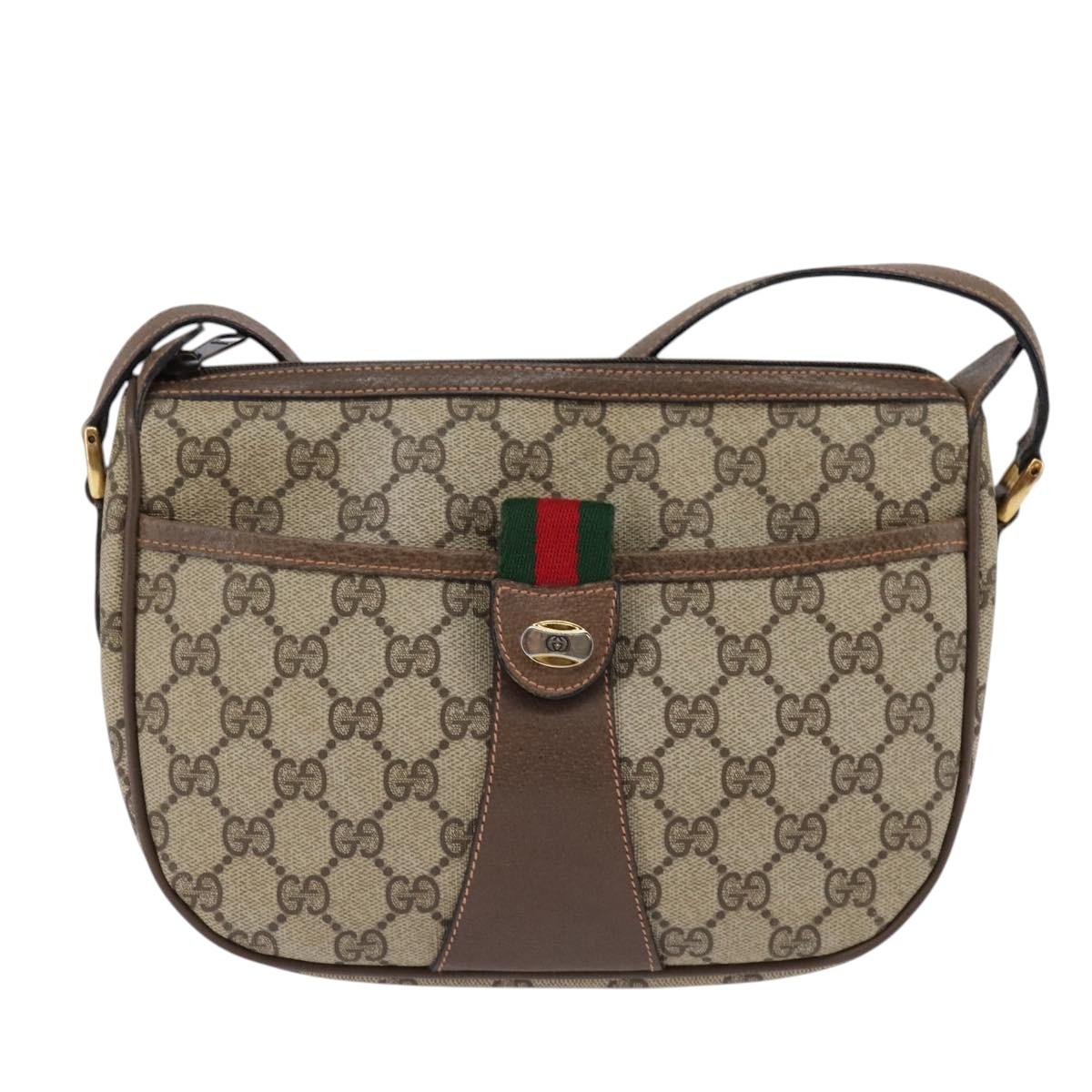GUCCI GG Supreme Web Sherry Line Shoulder Bag PVC Beige 89 02 032 Auth gh910