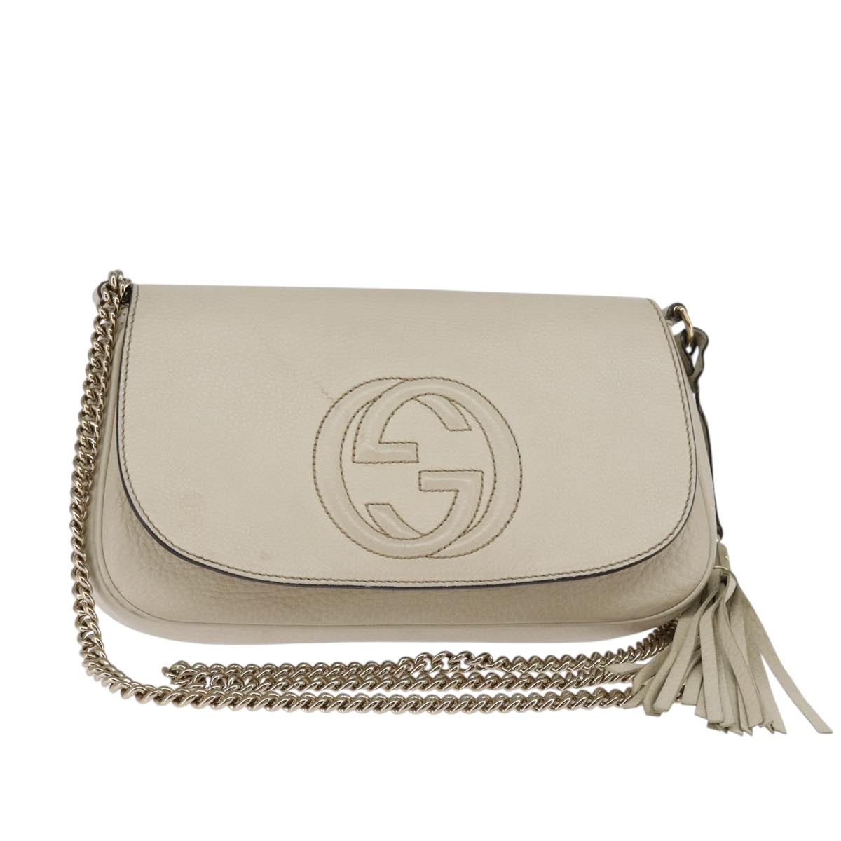 GUCCI Soho Chain Shoulder Bag Leather Beige Gold 336752 Auth gh913