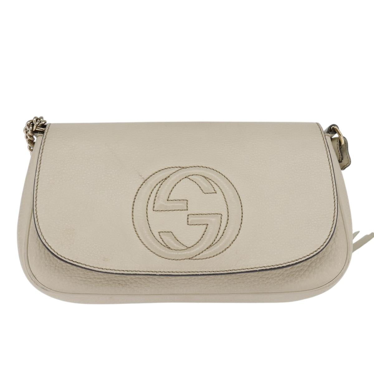 GUCCI Soho Chain Shoulder Bag Leather Beige Gold 336752 Auth gh913